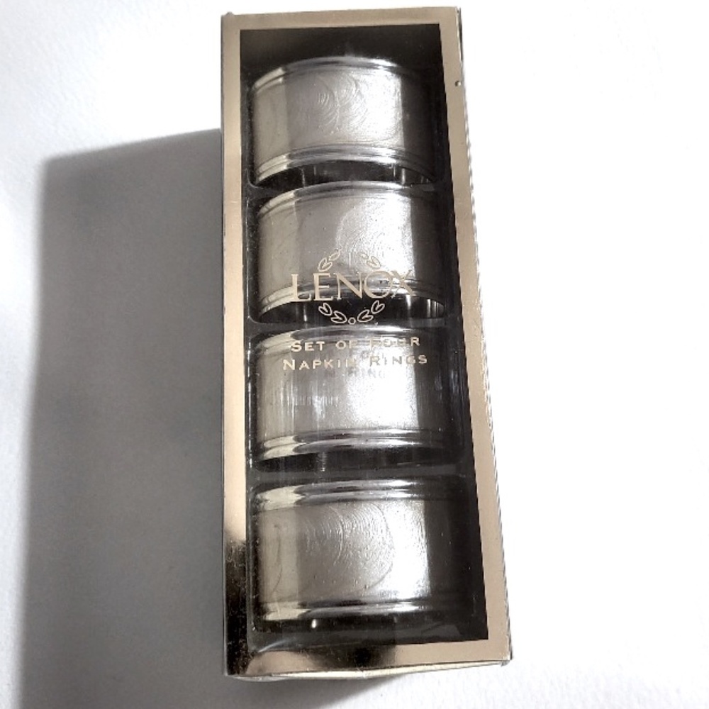 Lenox Set of 4 Napkin Rings Holder Platinum Laurel Leaf